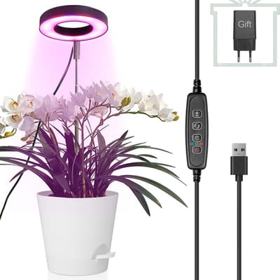 MELVRA Plantengroeilamp - Full Spectrum LED Groeilamp - Voor Binnenplanten - Met Timer 3h/9h/12h - 10 Helderheidsniveaus - In Hoogte Verstelbaar - 5V Veiligheidsspanning