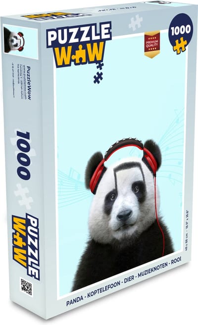 Puzzel Panda - Koptelefoon - Dier - Muzieknoten - Rood - Legpuzzel - Puzzel 1000 stukjes volwassenen