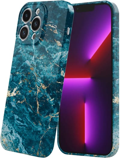 Smartphonica Telefoonhoesje Geschikt voor iPhone 13 Pro met Blauw Goud Marmer Opdruk - Flexibel Softcase TPU - Backcover Case Blue Gold Marble Design geschikt voor iPhone 13 Pro