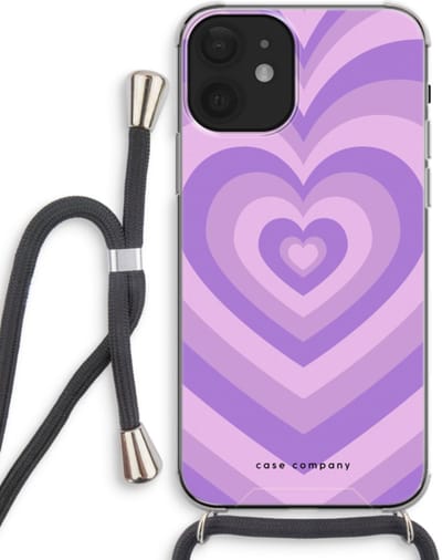 Case Company® - Hoesje met koord geschikt voor iPhone 12 mini hoesje met Koord - Hart Paars - Telefoonhoesje met Zwart Koord - Bescherming aan alle Kanten en Over de Schermrand