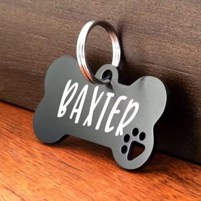 Luxe Hondenpenning Botje met Gravure | Zwart | RVS Hondenpenning Botje | Hondenbotje Penning Graveren | Petshop Seven®