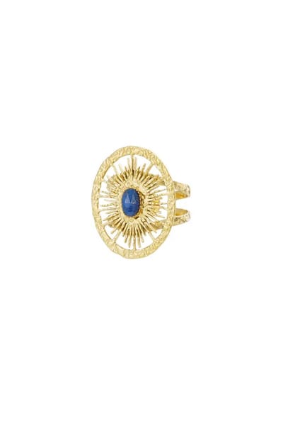 Yehwang - Dames Ring - Ronde twister met Natuursteen - Goudkleurig - Blauw
