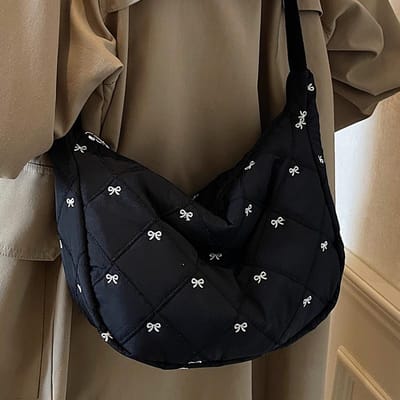 Veste en coton à nœud d'automne et d'hiver Sac léger décontracté Sac dumpling Sac à bandoulière à une épaule Sac cabas pour les trajets quotidiens Femmes