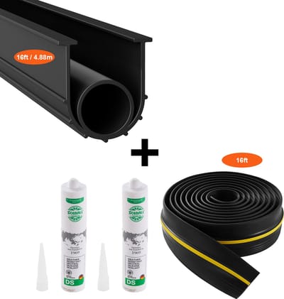 Garagedeurdrempel en Bodemafdichtingsset, met 16 ft U-Vorm en O-Ring, PVC-Weerstrip met Lijm, Universeel, Voor Garagedeurbodemafdichting, Zwart