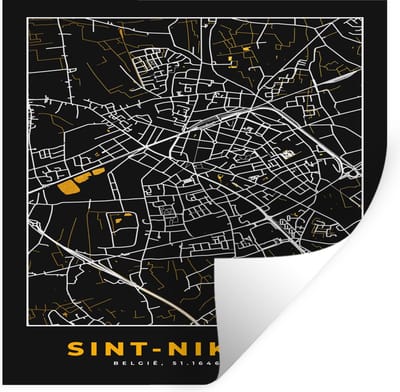 Muurstickers - Sticker Folie - Stadskaart - Sint-Niklaas - Plattegrond - Goud - Kaart - 100x100 cm - Plakfolie - Muurstickers Kinderkamer - Zelfklevend Behang XXL - Zelfklevend behangpapier - Stickerfolie