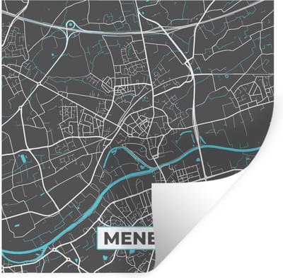 Muurstickers - Sticker Folie - Kaart – Plattegrond – Stadskaart – Menen – België - Grijs - 100x100 cm - Plakfolie - Muurstickers Kinderkamer - Zelfklevend Behang XXL - Zelfklevend behangpapier - Stickerfolie