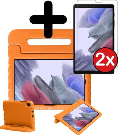Hoesje - Geschikt voor Samsung Galaxy Tab A7 Lite - Met 2x Screenprotector - Kinderhoes - Shockproof Bumper - Kidsproof Case - Tablethoes - Kinder Hoes Cover - Oranje