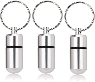 Dailygoods- Pillendoosje Klein - 3 Stuks - Sleutelhanger - Waterdicht - Draagbaar - Afmetingen 4,8 x 1,4 cm - Voor Medicijnen en Kleinigheden - Medicijnhouder