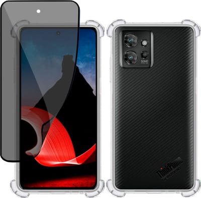 Hoesje + Privé Screenprotector geschikt voor Motorola ThinkPhone – Privacy Tempered Glass - Case Transparant
