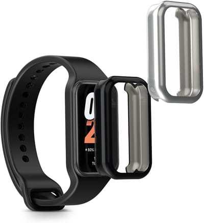 kwmobile 2x smartwatch hoes geschikt voor Xiaomi Smart Band 8 Active / Redmi Band 2 hoesje - Siliconen sporthorloge cover - Activity tracker case in zwart / zilver