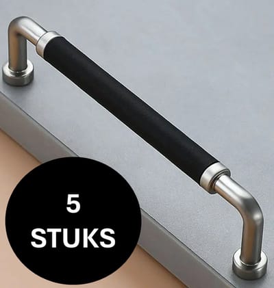 MSQDESIGN- LUXE Leer Handgreep zwart zilver 128mm - 5 stuks - Leer Handgreep zwart- Leer Deurgreep zwartvoor kasten - Kastgreep zwart- Leer Handgreep zwart- Meubelgreep zwart - Leer Meubelknoppen zwart- Meubelbeslag zwart- Leer Deurgreep zwart