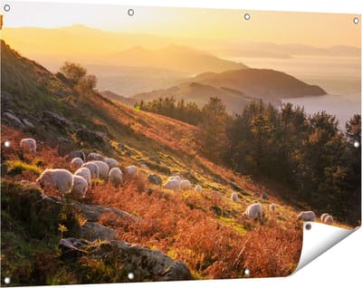 Gards Tuinposter Schapen in de Bergen - 120x80 cm - Tuindoek - Tuindecoratie - Wanddecoratie buiten - Tuinschilderij