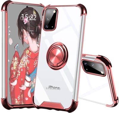 Hoesje Geschikt Voor Samsung Galaxy S20 Plus hoesje silicone met ringhouder Back Cover Case - Transparant/Rosegoud