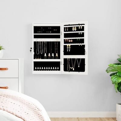 Sieradenkast met Spiegel - Juwelendoos Wandmontage - Sieraden Opbergen - Met LED Verlichting - Wandmontage - Wit