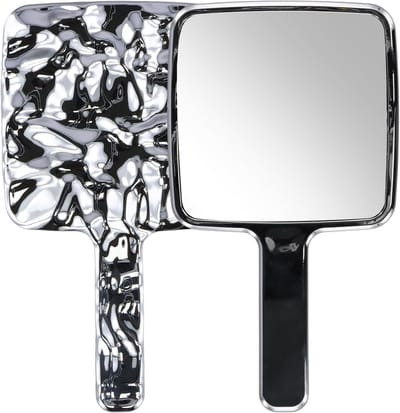 Dailygoods - Handspiegel, handspiegel met handgreep, draagbare make-upspiegel, modieuze make-upspiegel voor dames en heren, scheerspiegel, beauty handspiegel voor thuis, op reis, zilver, vierkant
