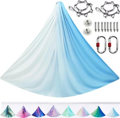 Yoga Aerial Doek - Hangmat Fitness - Stretching en Kracht - 500 kg Draagvermogen - 5 x 2.6 Meter - Witblauw