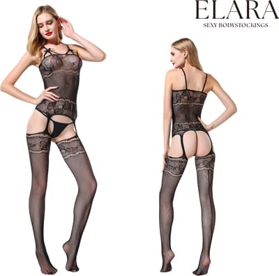 Elara - Elin - Bodystocking Erotische Lingerie met Open Kruis - Catsuit - S t/m XL - Sexy Dames Lingerie