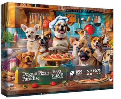 Puppy Pizza Puzzels voor Volwassenen 1000 Stukken - Grappige Dieren Jigsaw Puzzel