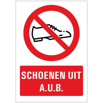 Schoenen uit bordje aub tekstbord 148 x 210 mm