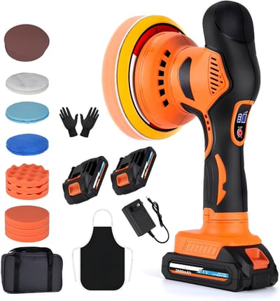 KAD® Polijstmachine - 6 Accu’s Met Variabele Snelheid - Poetsmachine - Polijstmachine Auto - Oranje - 32cm x 18cm x 17cm