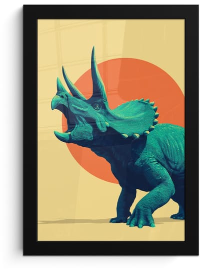 Poster in lijst - Fotolijst 20x30 cm - Posters - Triceratops - Cirkel - Oranje - Hoorns - Posterlijst zwart - Decoratie - Wanddecoratie woonkamer - Muurdecoratie slaapkamer