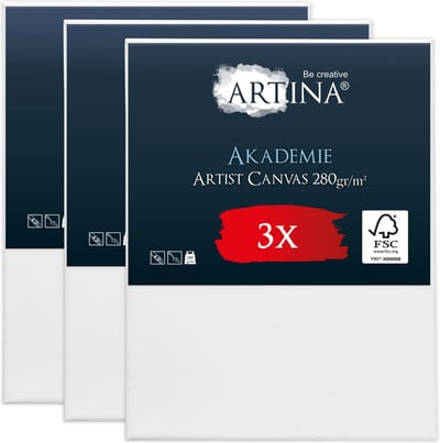 Artina Akademie – Set van 3 Schilderdoeken Canvas 50x60 cm – Spieraam van FSC® Hout – Wit Canvas 100% Katoen – 280 g/m147