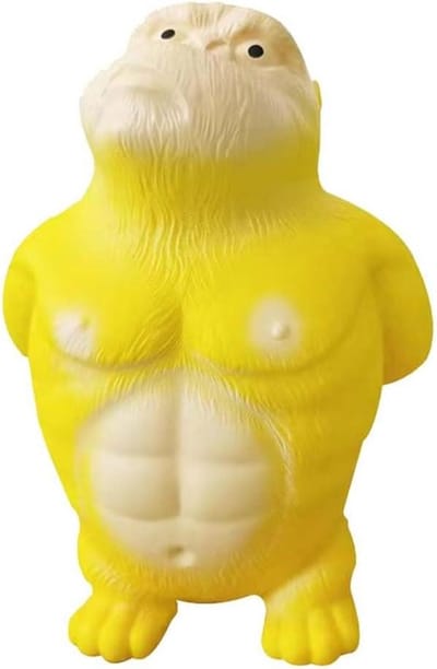 Kneedbaar Speelgoed - Stressbal Aap - Stress Verminderen - Duurzaam Latex Materiaal - 16 x 12 cm - Geel