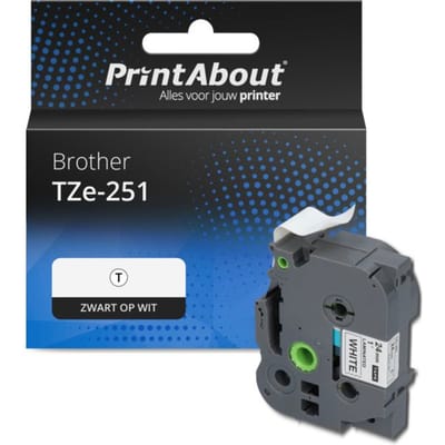 PrintAbout huismerk Tape TZe-251 Zwart op wit (24 mm) Geschikt voor Brother