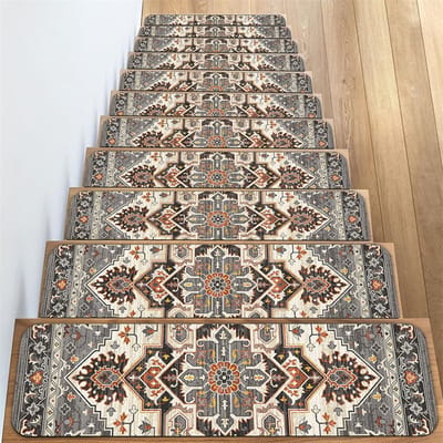 20*76CM Tapijt Traptreden Antislip Trapmatten Verwijderbaar Traptapijt 4-pack Veilige traptredebescherming Geschikt voor kinderen, ouderen en huisdieren - lichtgrijze symmetrie