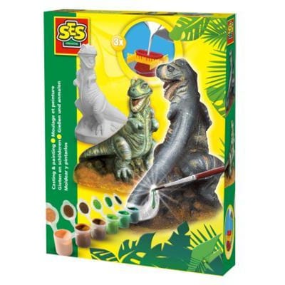 SES Creative - Gieten en schilderen - T-rex dino - sneldrogend - met gietmal, houder, gips, verf en penseel - knutselen jongens - Dinosaurus Speelgoed