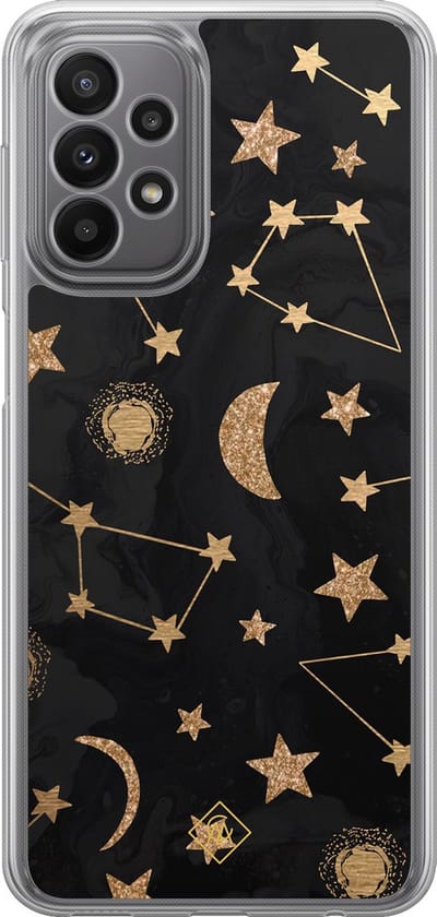 Casimoda® hoesje - Geschikt voor Samsung Galaxy A23 - Counting The Stars - 2-in-1 case - Schokbestendig - Sterren - Verhoogde randen - Zwart, Transparant