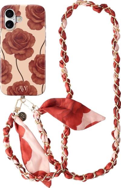 AVY Hoesje Met Telefoonkoord | Geschikt voor Apple iPhone 17 | Compatibel met MagSafe & Qi2 | Hard Shell Back Cover | Stijlvol Bijpassend Koord Crossbody (120CM) | Botanique Roses
