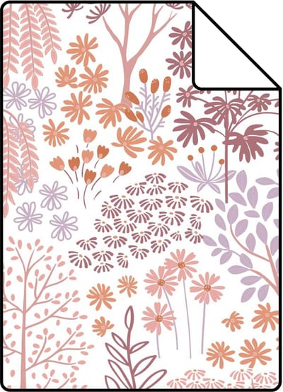 Proefstaal ESTAhome behang bomen en bloemen paars en oranje - 26.5 x 21 cm - 131184-S