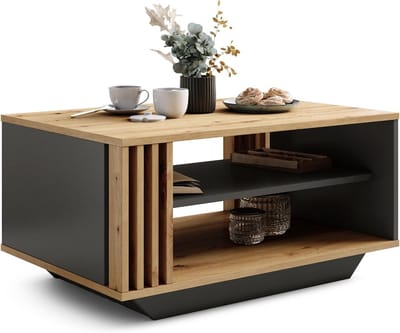 Moderne salontafel met lamellen - Elegante rechthoekige woonkamer tafel met plank