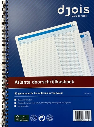 Kasboek A4 met 2 kolommen - Doorschrijfkasboek zonder BTW kolom - 50x 2 vel