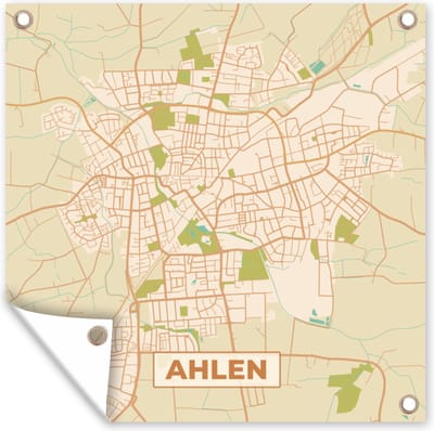 Tuin poster Plattegrond - Ahlen - Vintage - Kaart - Stadskaart - 200x200 cm - Tuindoek