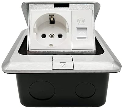 Dubbel Vloerstopcontact Inbouw voor Keuken en Kantoor met Telefoon- en USB-aansluitingen