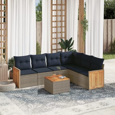 vidaXL - 7-delige - tuinbankset - met - kussens, - grijs - polyrotan