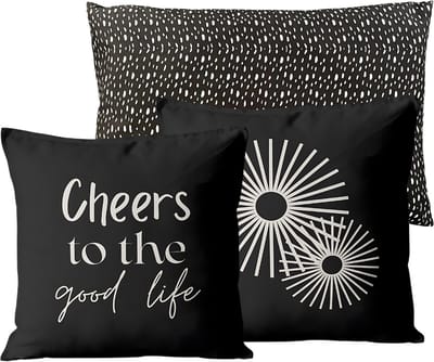 Buitenkussen Set van 3 voor Binnen en Buiten - tuinkussen - tuin - tuinaccessoires - sierkussen - Cheers / Goede Dag / Zwart Hart - 40x40 cm - Dubbelzijdig Ontwerp
