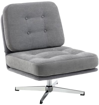 Draaibare accentstoel in lichtgrijs 87x70x84 cm, gestoffeerde leesstoel met chenille bekleding, brede zitting met 17 cm dikke rugkussens en pocketvering, 360° draaibaar, metalen poten in zilverkleur, belastbaar tot 120 kg, geschikt voor woonkamer