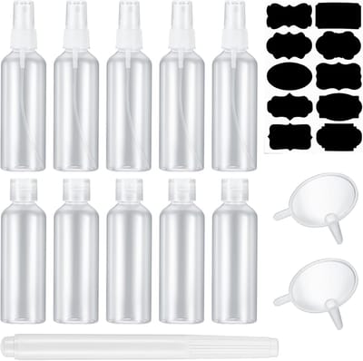 Famanu – Siliconen reisflessenset - shampooflessen om te vullen - reisset - cosmetica - leeg - lekvrije reisformaat - container voor shampoo - crème - spoeling met labelpapier - 90 ml - 60 ml - transparant - 100ml