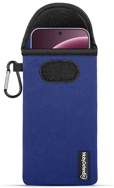 MobyDefend Hoesje - Geschikt voor OnePlus 15 - Neopreen Pouch Met Karabijnhaak - Insteek - Riemlus - Blauw
