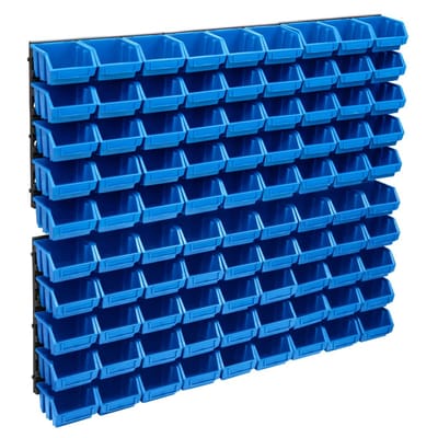 vidaXL - 96-delige - Opslagbakkenset - met - wandpanelen - blauw - en - zwart