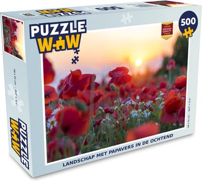 Puzzel Landschap met papavers in de ochtend - Legpuzzel - Puzzel 500 stukjes