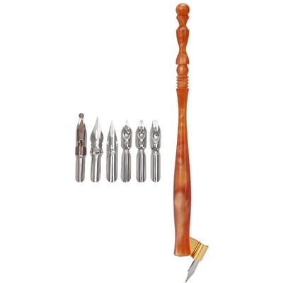 Innovatieve Mooie Dip Pen met 6 Stuks Penpunten voor Engelse Kalligrafie Oefenen Cadeau GevenBruin