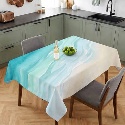 Nappe rectangulaire à motifs d'ondes dégradées turquoise pour la décoration de table, réutilisable, pour table de cuisine ou de salle à manger, décoration de fête de vacances 100x160cm