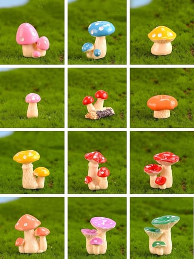 Miniatuur Decoratie - Tuin Figuurtjes - Mini Tuin Maken - Duurzaam Hars Materiaal - 12 Stuks - Gemengde Kleuren