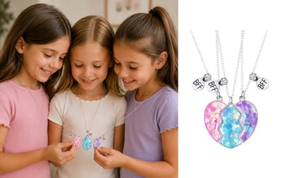 BFF Vriendschapsketting voor 3 Beste Vriendinnen – Magnetische Hartjes Ketting Set – Roze, Blauw & Paars – Vriendschap Cadeau Meisjes – Verjaardagscadeau