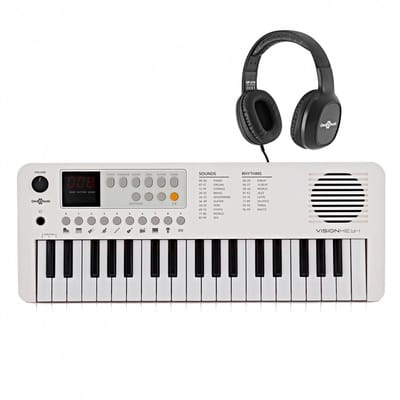 VISIONKEY-1 Draagbaar Minikeyboard met 37 Toetsen en Hoofdtelefoon, Wit