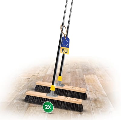 Novaliv 2x halbezem 50 cm met steel borstelharen mengbezem fijn ideaal als werkplaatsbezem met steel halbezem industriële bezem huisbezem veegbezem kamerbezem haarbezem terrasbezem zacht